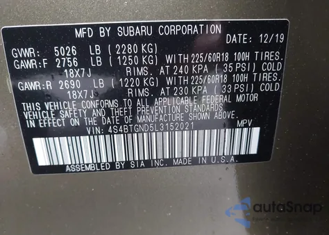 2020 Subaru Outback Limited Xt z USA, uszkodzony, nr VIN 4S4BTGND5L3152021